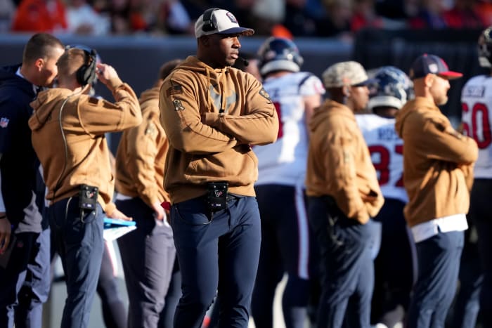 Ryan observes play in the third quarter of a Week 10 NFL football game between the Houston Texans and the Cincinnati Bengals, Sunday, Nov. 12, 2023, at Paycor Stadium in Cincinnati.